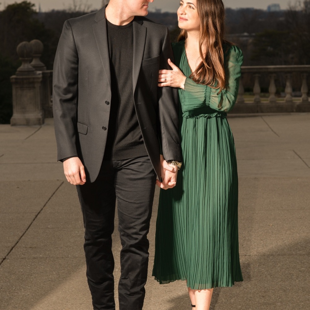 Zara Black Blazer and Green Dress Ensemble